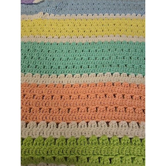 Handmade Crochet Baby Blanket Pastel Stripes Nursery Afghan Cover 44"x 34" - Picture 2 of 3